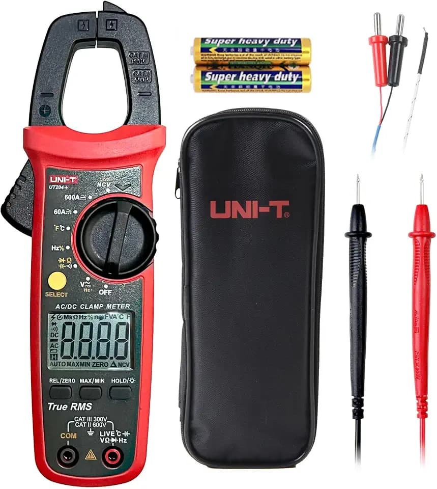 UNI-T UT204PRO Stromzange, True-RMS Strommesszange, Zangenmultimeter misst NCV, 600A 600V AC/DC Spannung und Strom, Widerstand, Kapazität, Frequenz, Durchgang, Temperatur, Live-Draht-Messung, Dioden