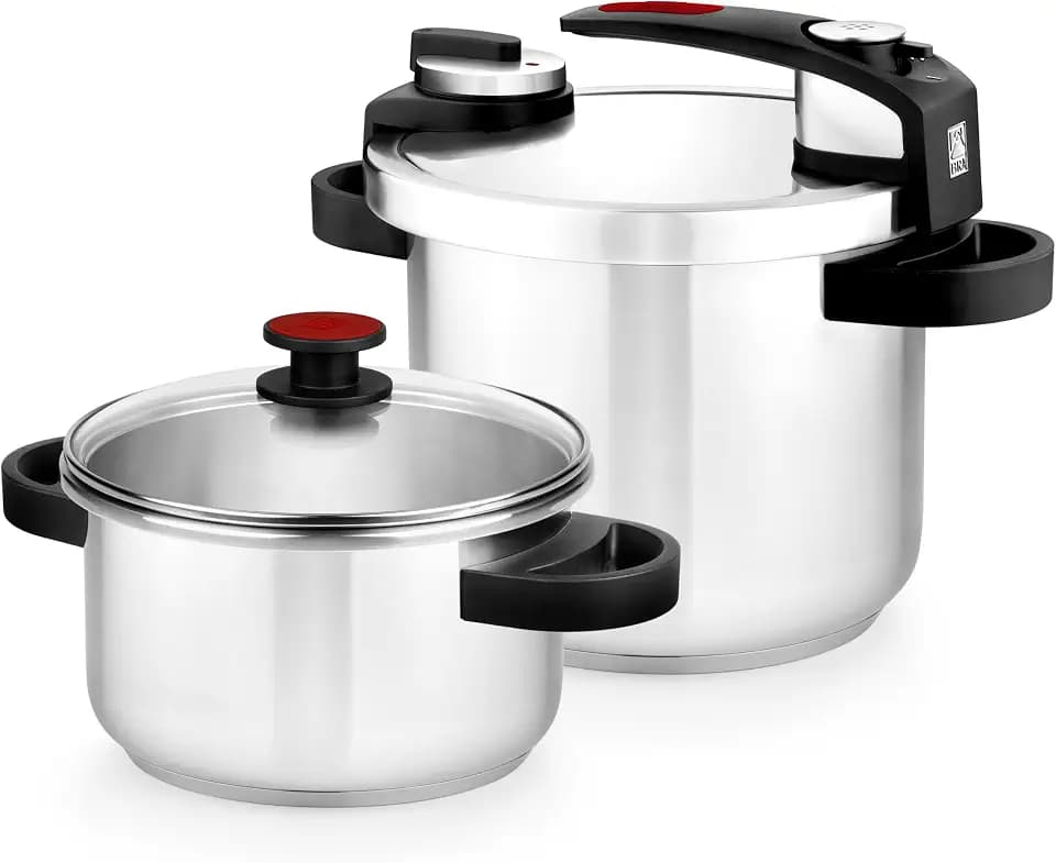 BRA Tekna | Leicht zu öffnendes Schnellkochtopf-Set 4+7 Liter