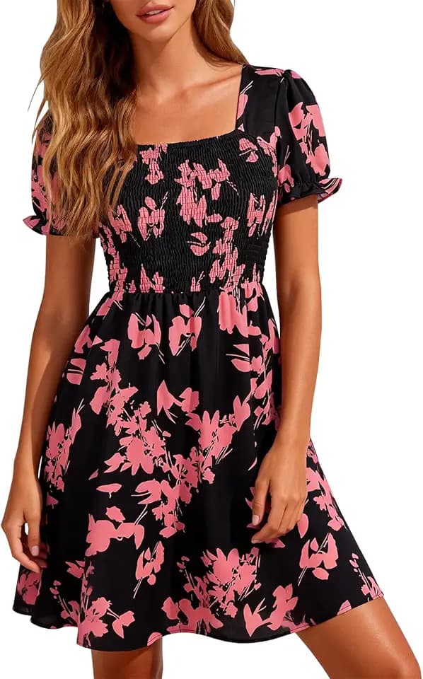Berydress Women's Summer Dresses 2026 Casual Boho Smocked Mini Sun Dress
