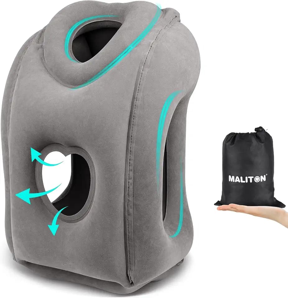 Maliton Reisekissen,Nackenkissen Flugzeug Aufblasbar, Faltbar Tragbar Komfortabel Travel Pillow, Stützt den Kopf und schützt die Halswirbelsäule Nackenkissen für Flugzeug Bahn Auto, Dunkelgrau