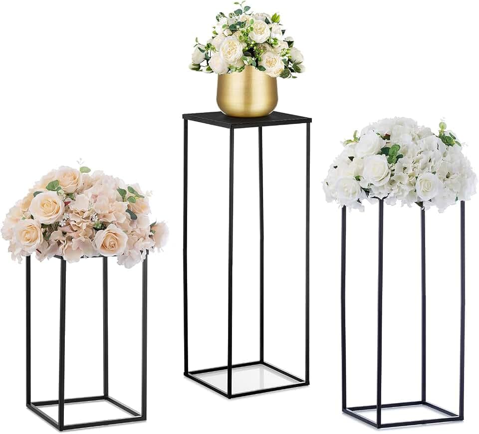 Nuptio Schwarze Vase Pflanzenständer 3 Stück Hohe Blumenvasen für Geburtstag Party Tafelaufsätze - Metall Säule Display Tischständer Blumenständer für Wohnzimmer Dekoration (40cm/60cm/80cm)
