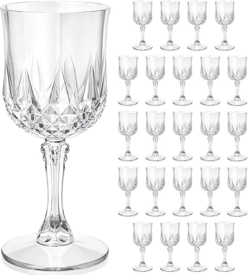 Plastic Wine Glasses, Disposable Plastic Goblets 7.1oz for Wedding Party Holiday, Unbreakable Wine Cups with Stem Vintage for Champagne Juice Cocktail (24pcs Transparent)