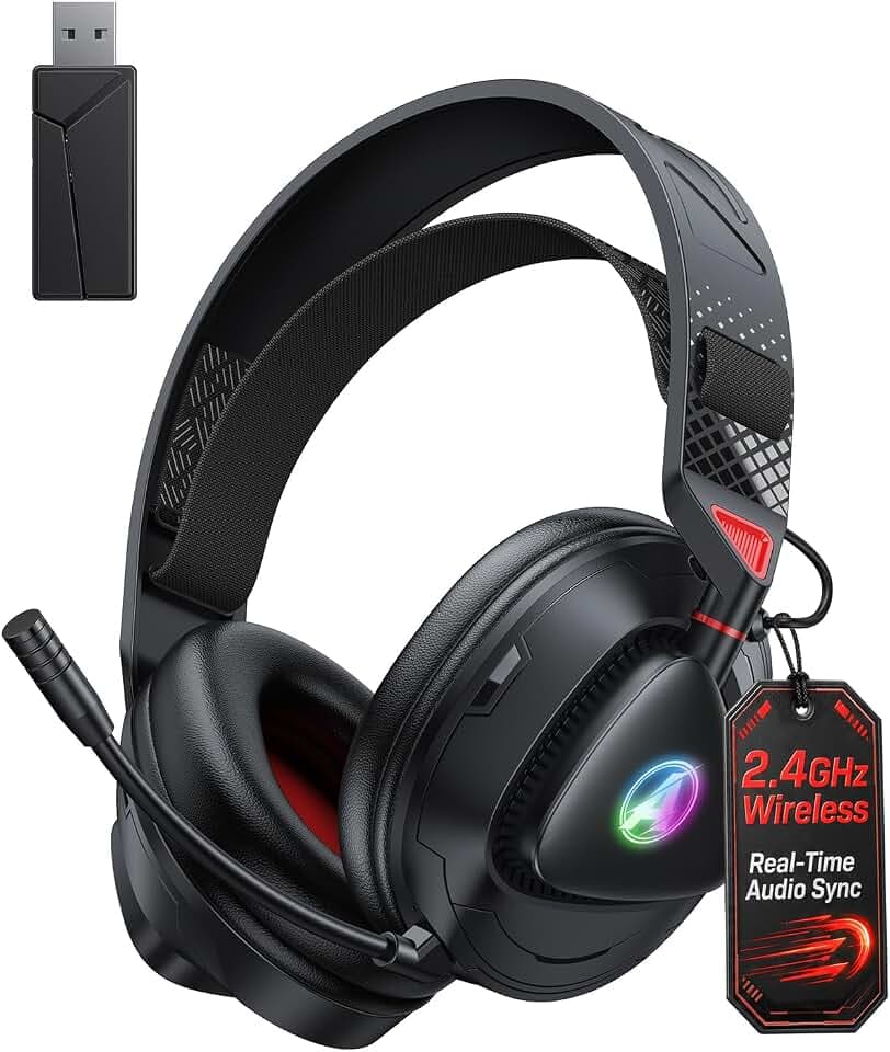 Gaming Headset Wireless für PS5 PS4 PC MAC Handy, 2.4Ghz(USB & Typ-C)+ BT