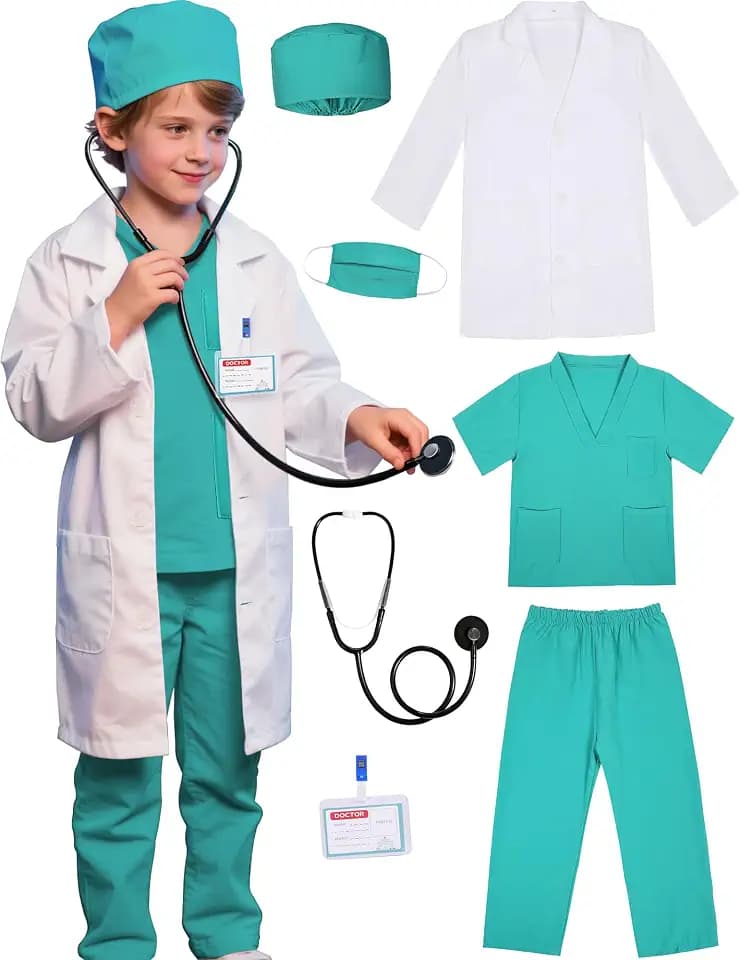 Gortykor Kids Doctor Costume Doctor Lab Coat for Boys Girls 3-10 Halloween Career Day Dress Up