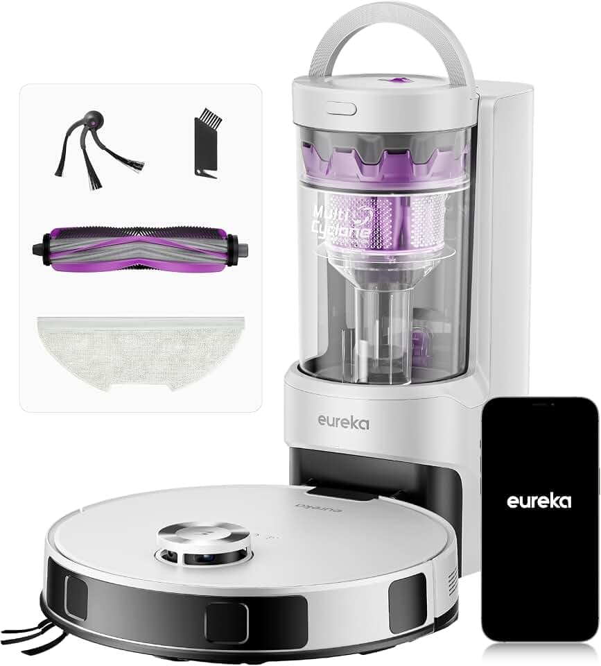 EUREKA E20 Evo Plus Saugroboter mit Wischfunktion Absaugstation beutelloser, Saugroboter 10000 Pa, Saug Wischroboter mit Selbstentleerung, Anti-Wickel für Tierhaare, Hartböden, Teppiche