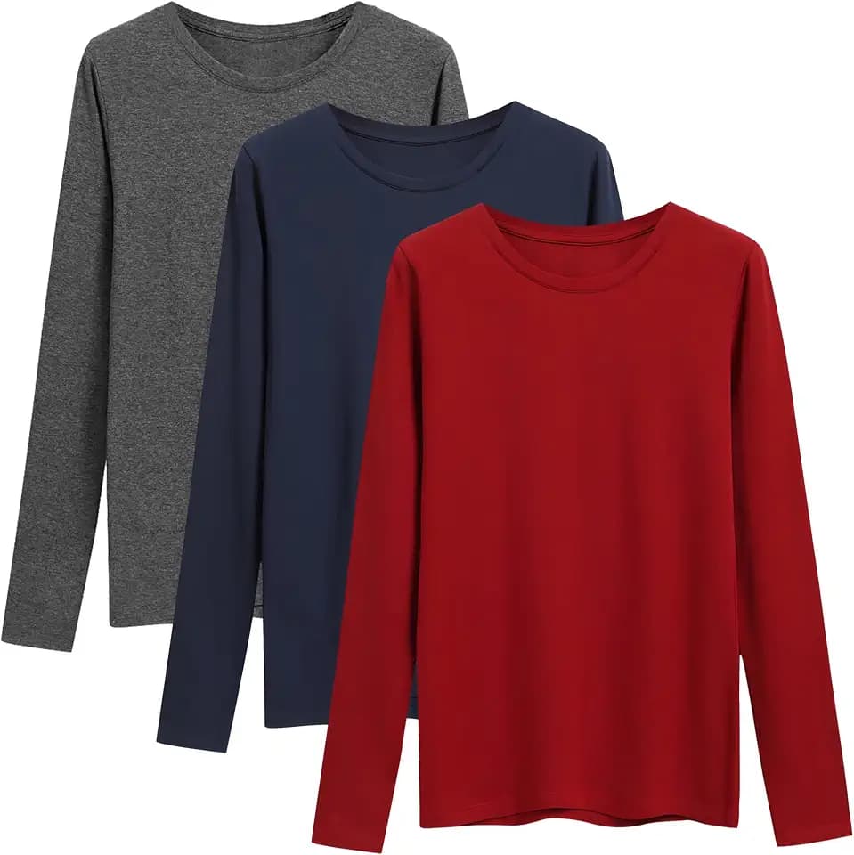 LiKing 3er Pack Langarmshirt Damen Baumwolle Basic Longsleeve Obertei Tops