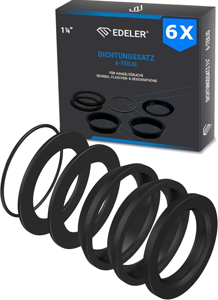 EDELER [6 Tlg.] Siphon Dichtungen für 1 1/4 Zoll (32mm) handelsübliche Waschbecken Siphon aller Art, Set enthält 2x Keildichtungen, 3x Flachdichtungen,1x O-Ringdichtung – Dichtung Waschbecken Ablauf.