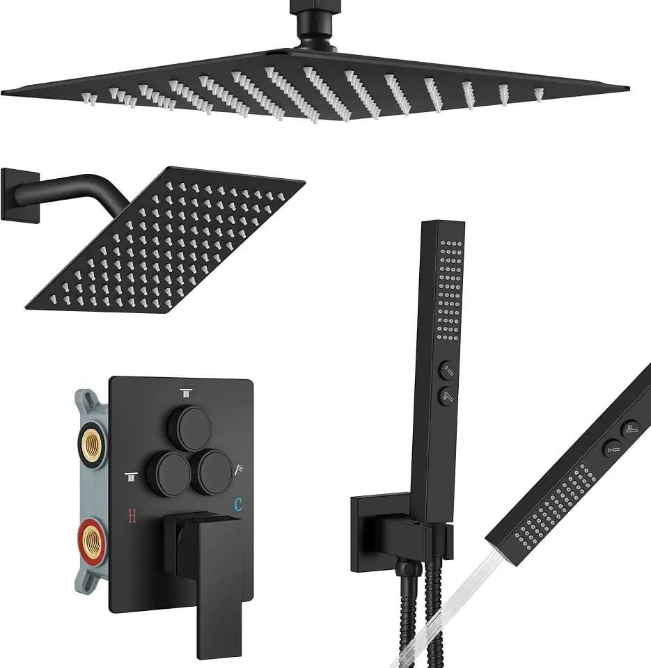 Aolemi Ceiling Shower Faucet Set System Dual Head 10&6 Inch Matte Black