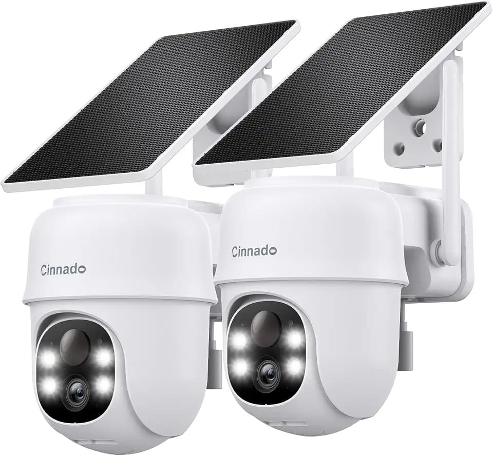Cinnado 2K Solar Wireless Outdoor Cameras for Home Security White B6 2Pack