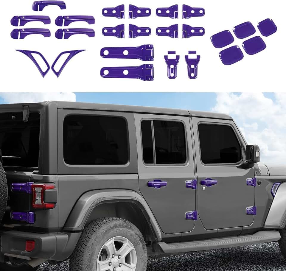 JeCar Exterior Trim Kits Door & Hood Hinge Covers Door Handle Side Vent Tailgate Hinge Trim Covers Exterior Accessories Compatible with Jeep Wrangler JL JLU 2018-2023 2/4 Doors, Purple