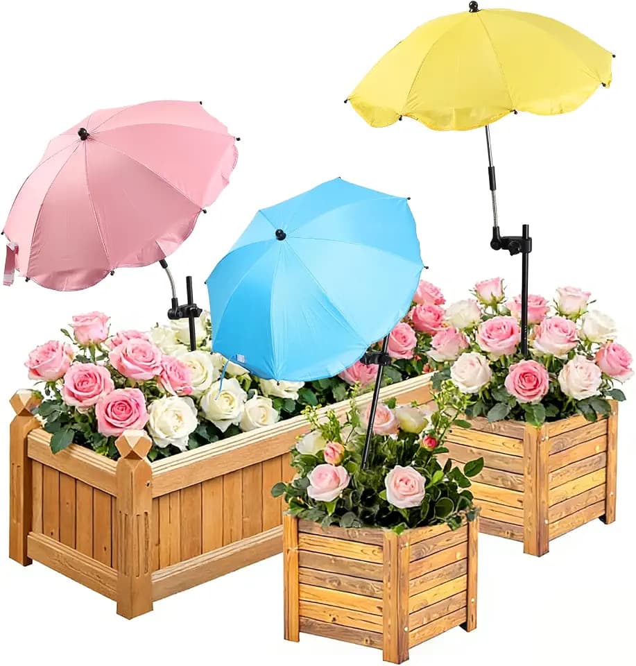 3 Pack Plant Umbrellas for Outdoor Plants, 24" Larger Flower Umbrella with Continuously Adjustable Height & Angle, Shade for Plants, 54" Higher Plant Umbrella for Potted Plants, Flowers, Garden Beds
