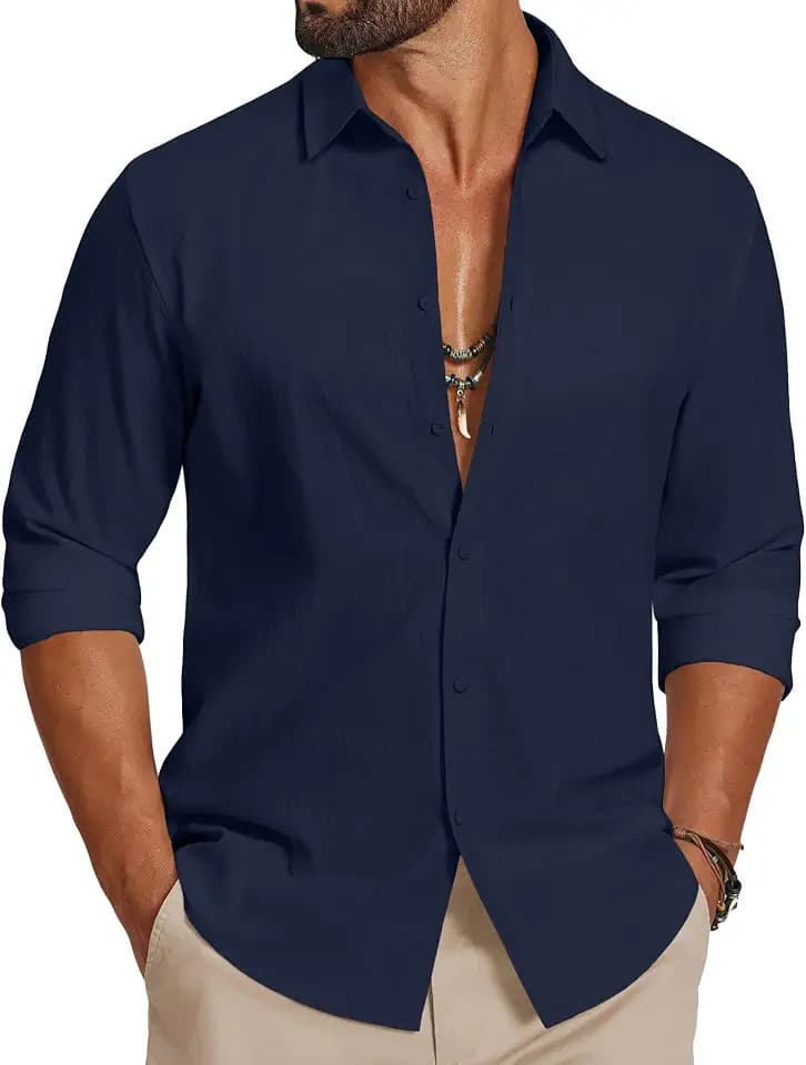 COOFANDY Herren 100% Baumwolle Langarm Freizeithemd
