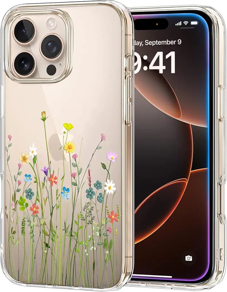 Unov for iPhone 16 Pro Case, Clear with Embossed Design, Flower Bouquet
