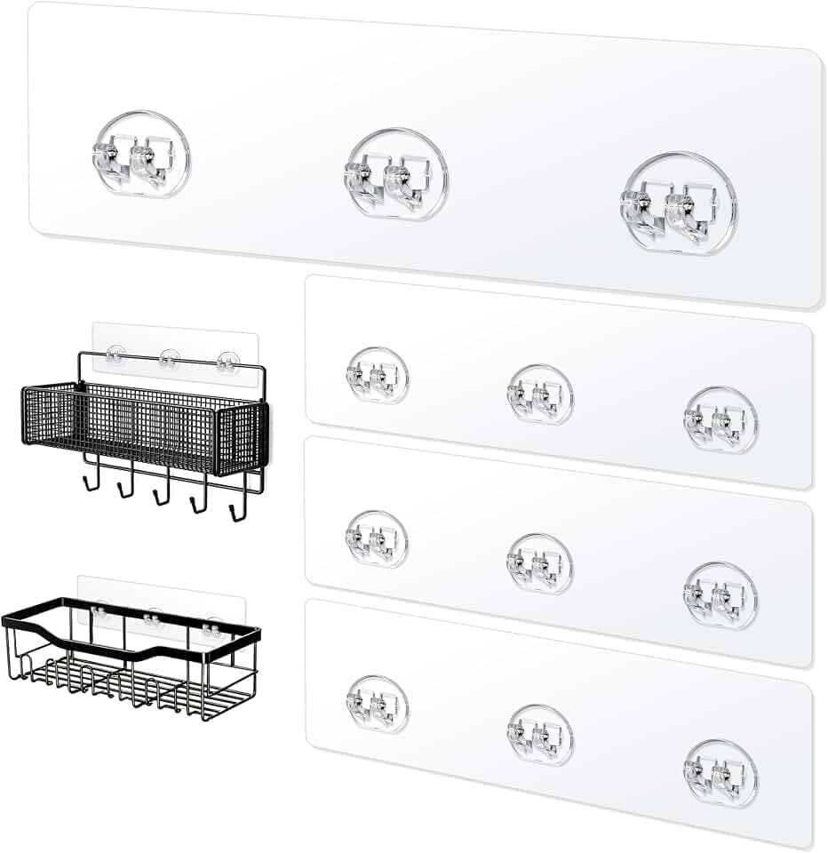 4 Pack Shower Caddy Adhesive Replacement, Clear Triple Hooks
