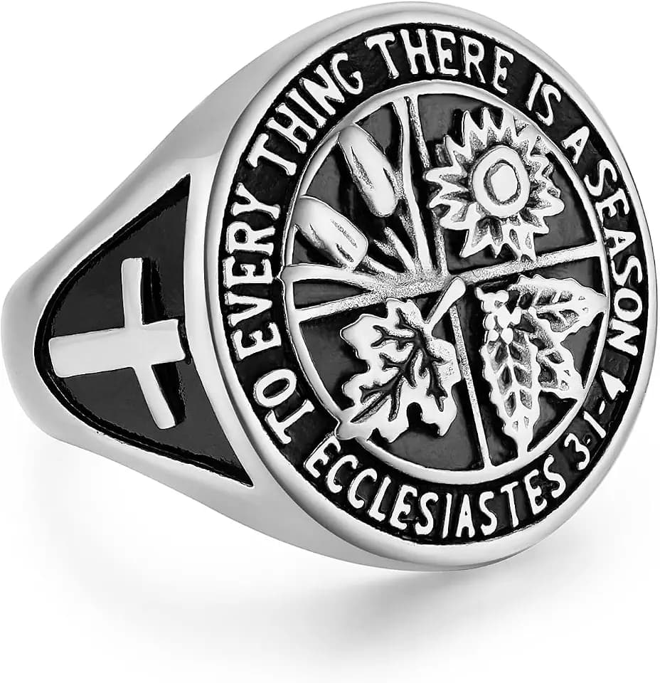 HZMAN Retro Stainless Steel Ring for Men Inspirational Bible Verse Cross Ring Christian Faith Jewelry Gift