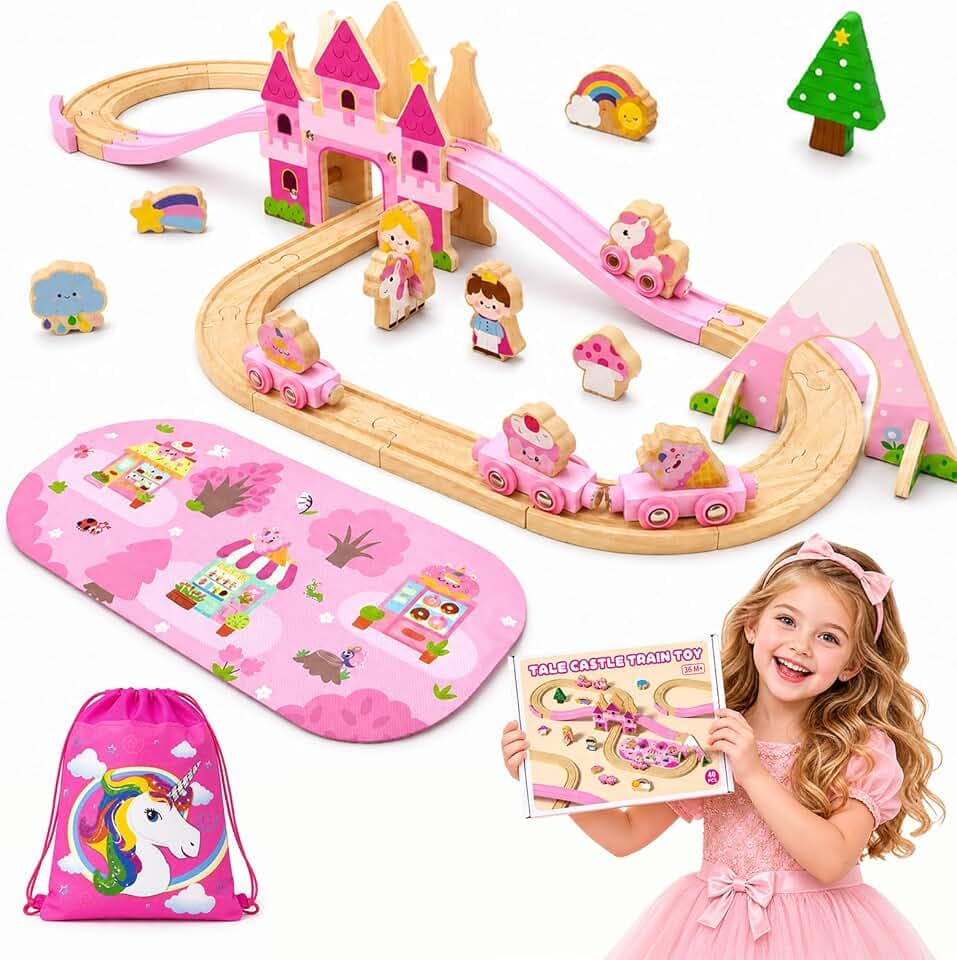 KOKODI Holzeisenbahn, Einhorn Eisenbahn Geschenk Mädchen 3 4 5 Jahre