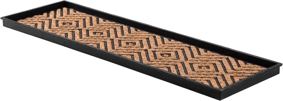 Anji Mountain Heavy Duty Waterproof Rubber Shoe Storage Mat Organizer/Boot Storage Multi Use for Entryway with Coir, Tan and Black Diamond Insert, Fits 4 Pair (46.5" Wide)