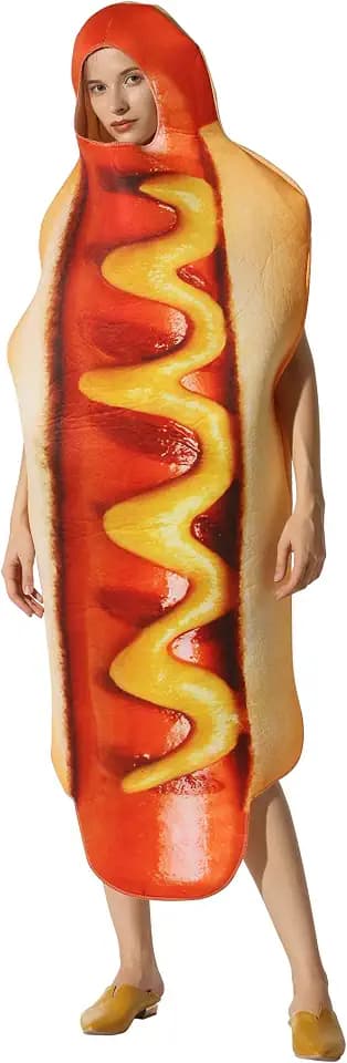 EraSpooky Unisex Essen Lebensmittel Hotdog Kostüm Faschingskostüme Einteiler Halloween Party Karneval Fastnacht Kleid für Erwachsene Herren Damen