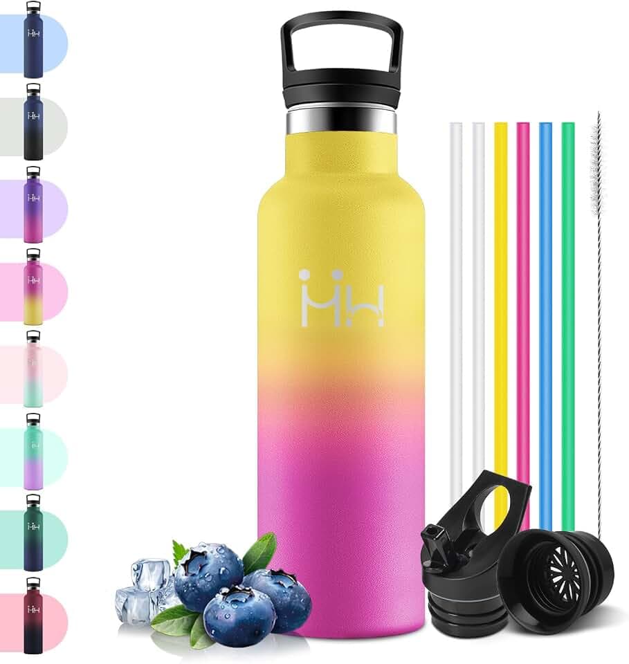 Motswedi Trinkflasche Edelstahl 500ml, Thermosflasche, mit Strohhalm, Thermo Trinkflaschen, für Büro, Dunkelviolett & Fuchsia