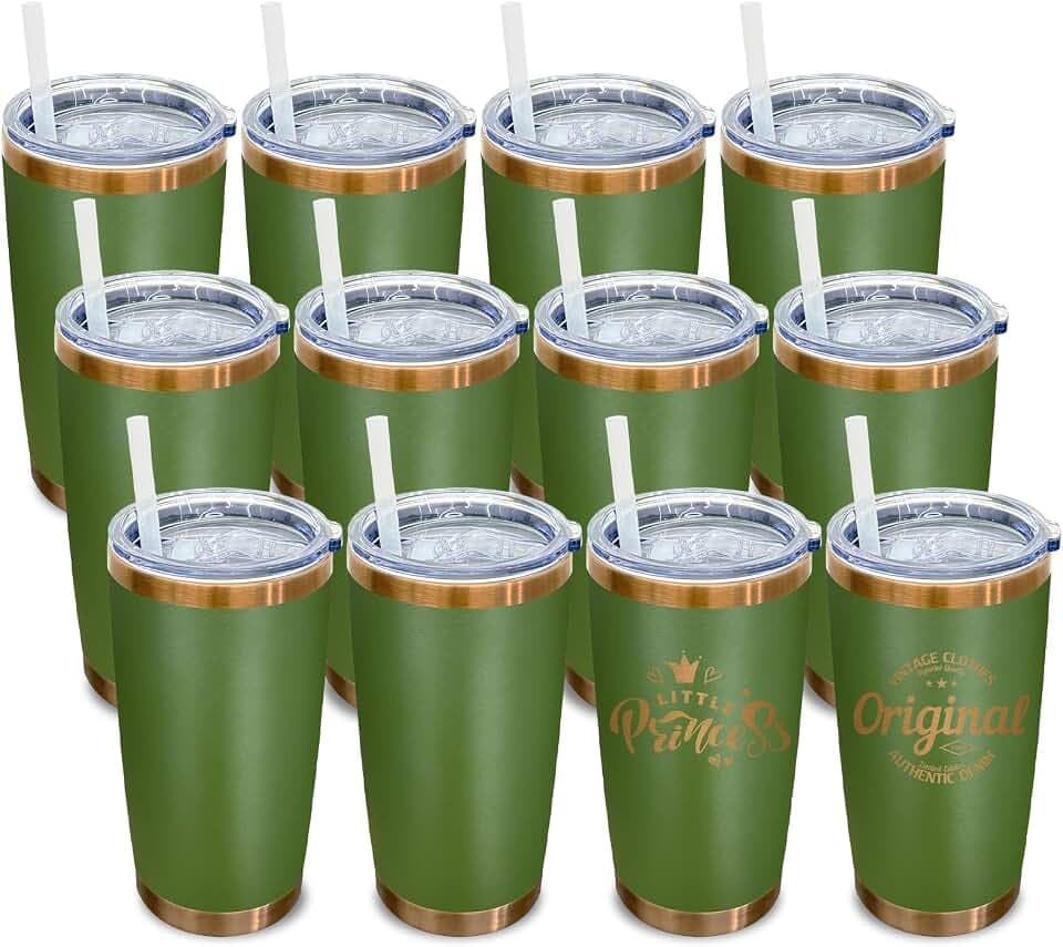 20 oz Tumbler Bulk Stainless Steel Tumblers with Lids and Straws Army Green