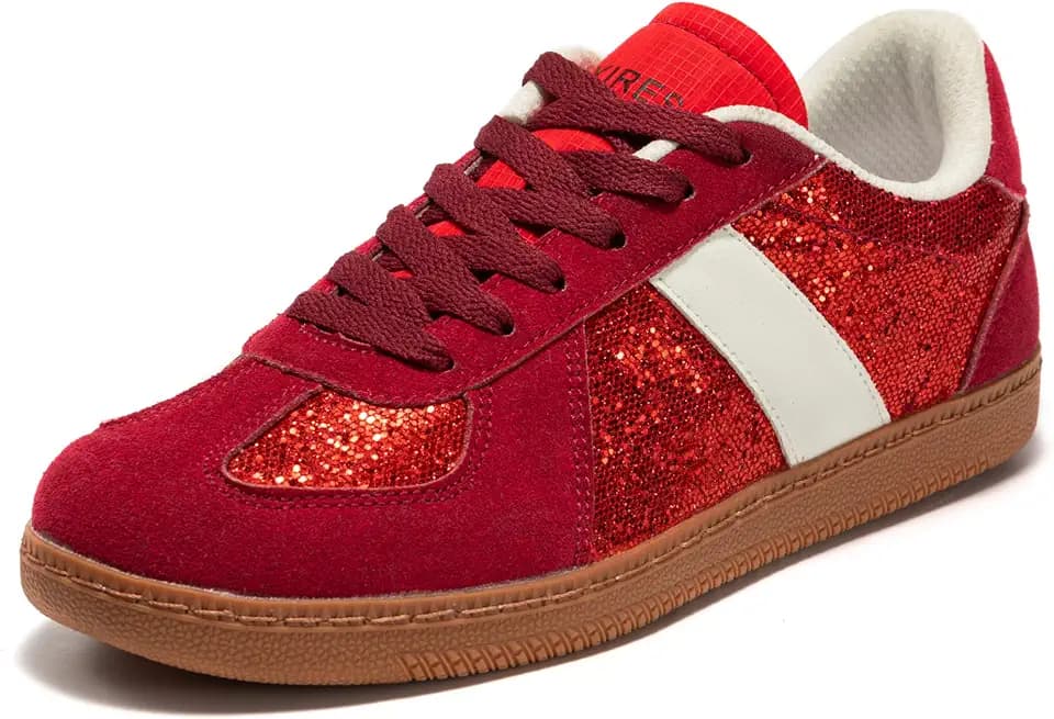 Women’s Glitter Sneakers, Sparkly Casual Shoes with Cushioned Insole and Non-Slip Gum Sole, Cute Trendy Walking Shoes for Street Outfit