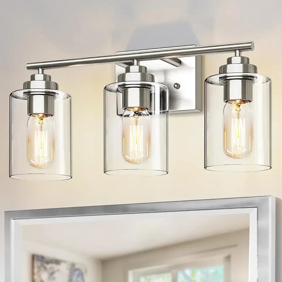 SKEJAO Bathroom Vanity Light Over Mirror,Bathroom Light Fixture Wall Sconce Lighting for Bedroom,Living Room (Nickel, 3-Light)