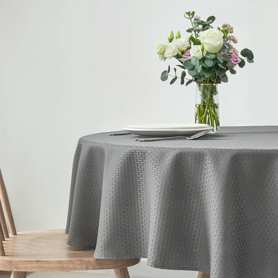 maxmill Round Weaved Texture Design Tablecloth Spill-Proof Soft Washable Table Cloth for Circular Table Cover, for Dining Room Buffet Banquet Parties Holiday Dinner, 90 Inch Charcoal Gray