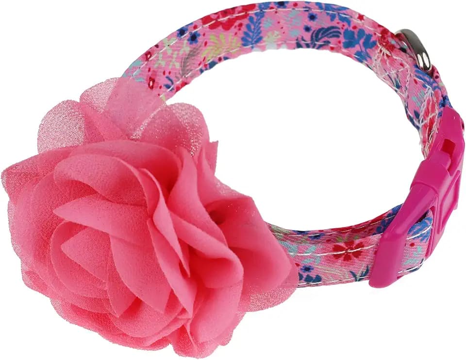 Pink Dog Collar with Flower Cute Girl Dog Collars for Small Dogs Cats Adjustable Dog Collar for Female Floral Pet Collar for Small Medium Large Dogs (Pink, XS)
