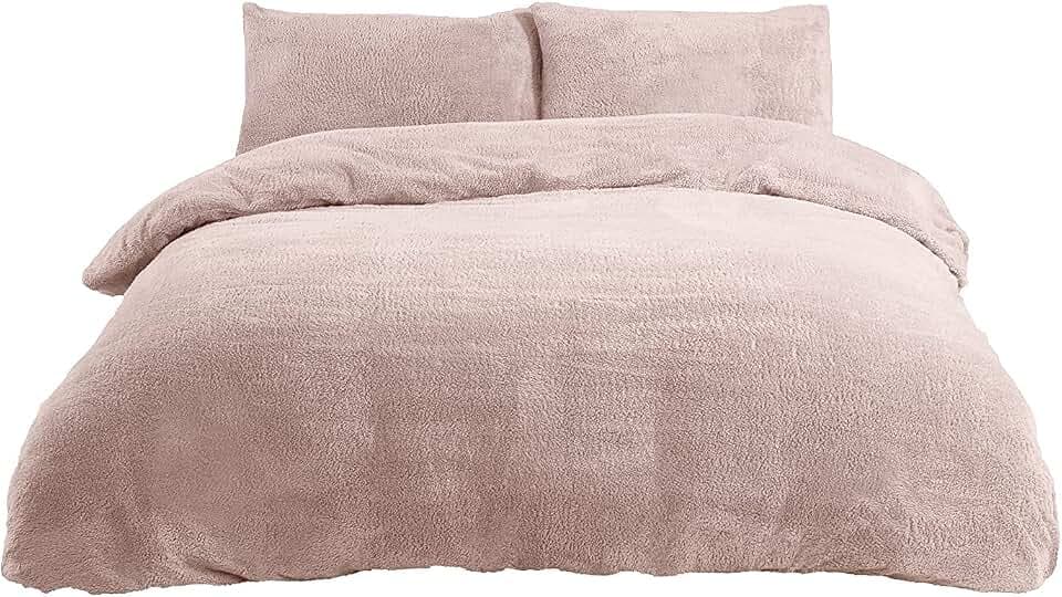 Sleepdown Teddy-Fleece-Bettbezug-Set mit Kissenbezügen, 1 Stück, wärmend, gemütlich, superweich, für Einzelbetten, Blush Pink