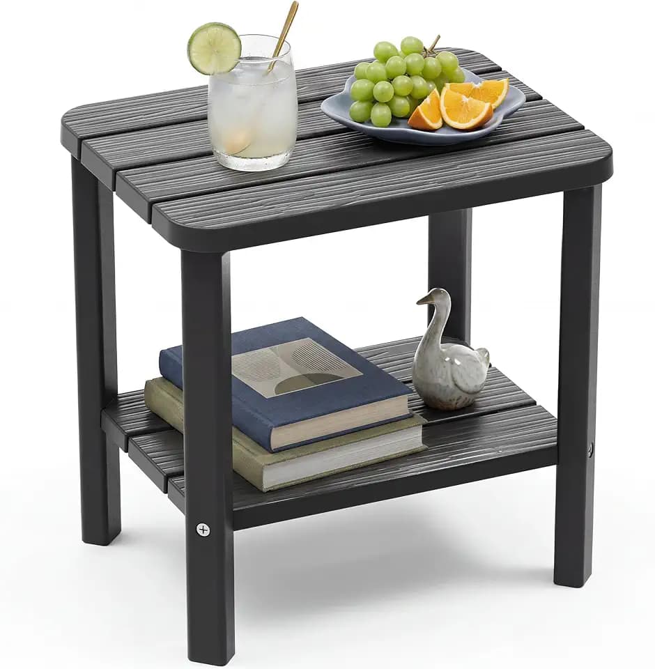 EFU Outdoor Side Table, Weather Resistant 2-Tier Small Outdoor Table