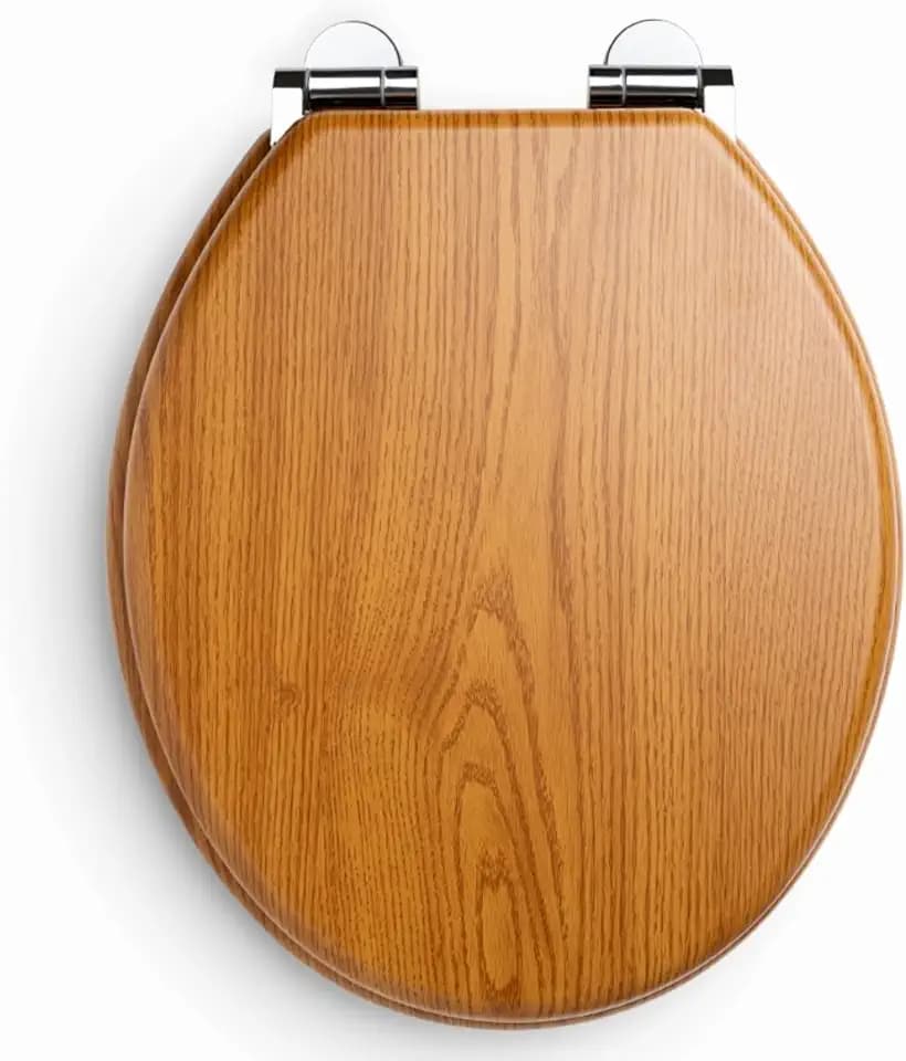 Cambridge WC-Sitz aus Eichenholz, Holzoptik, traditioneller Stil, sanft schließende Scharniere, Universalgröße, leicht zu reinigen, langlebig, Badezimmer-WC-Sitz
