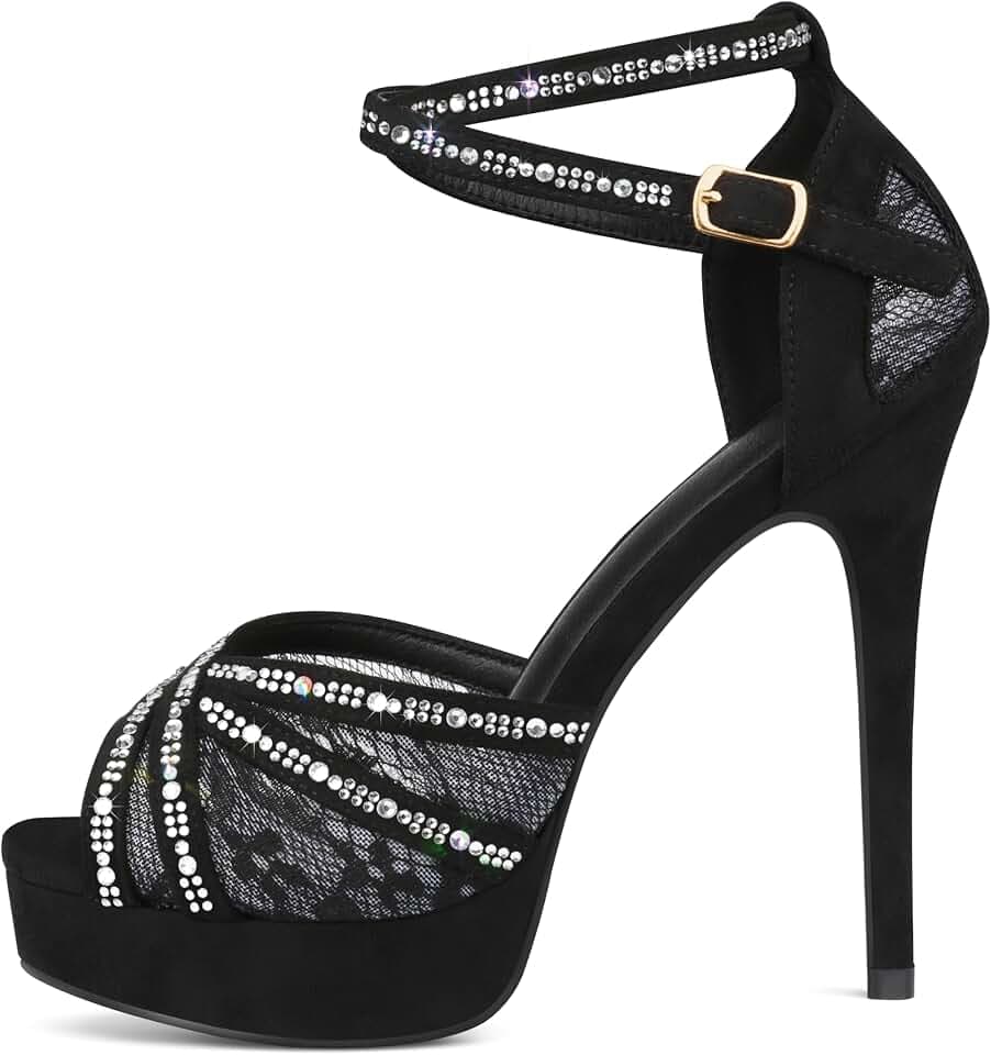 Women's Peep Toe Platform Stilettos Sexy Lace Heels Pumps