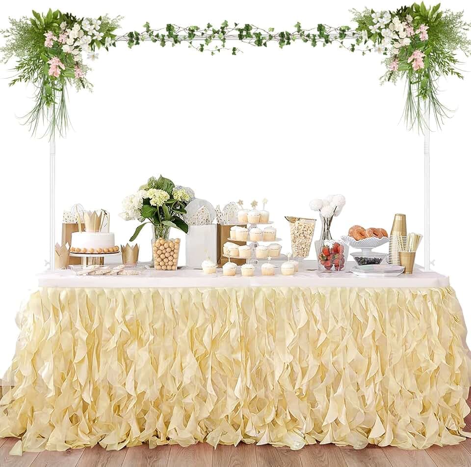 Verstellbarer Tischständer mit Klemmen 120 cm -250 cm Länge, Metall, verzierter Blumen-Tischbogen für Hochzeit, Party-Dekoration Bogen Geburtstagsfeier Jubiläum Weihnachtsdekoration Zubehör