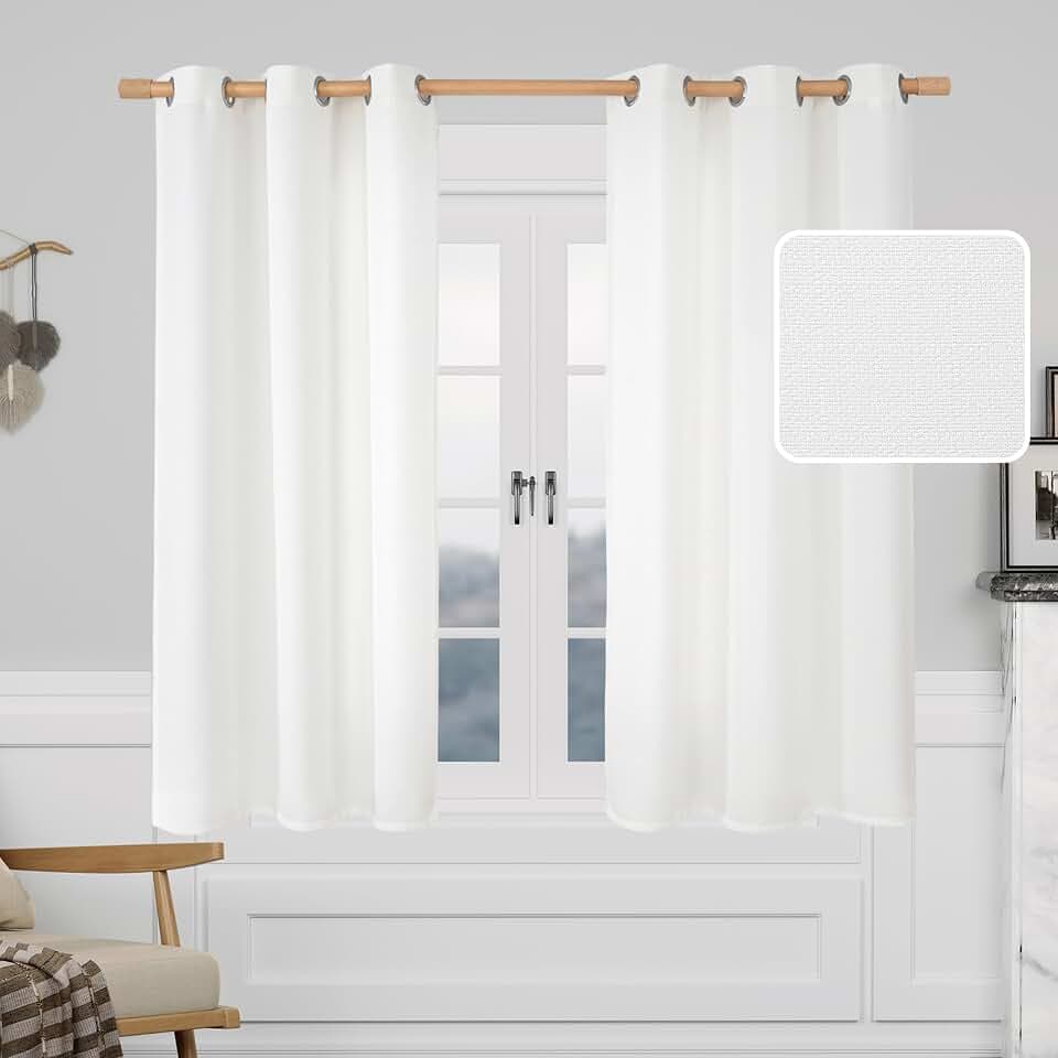 LAMIT 45 Inches Long Natural Faux Linen Curtains for Bedroom, 2 Panels
