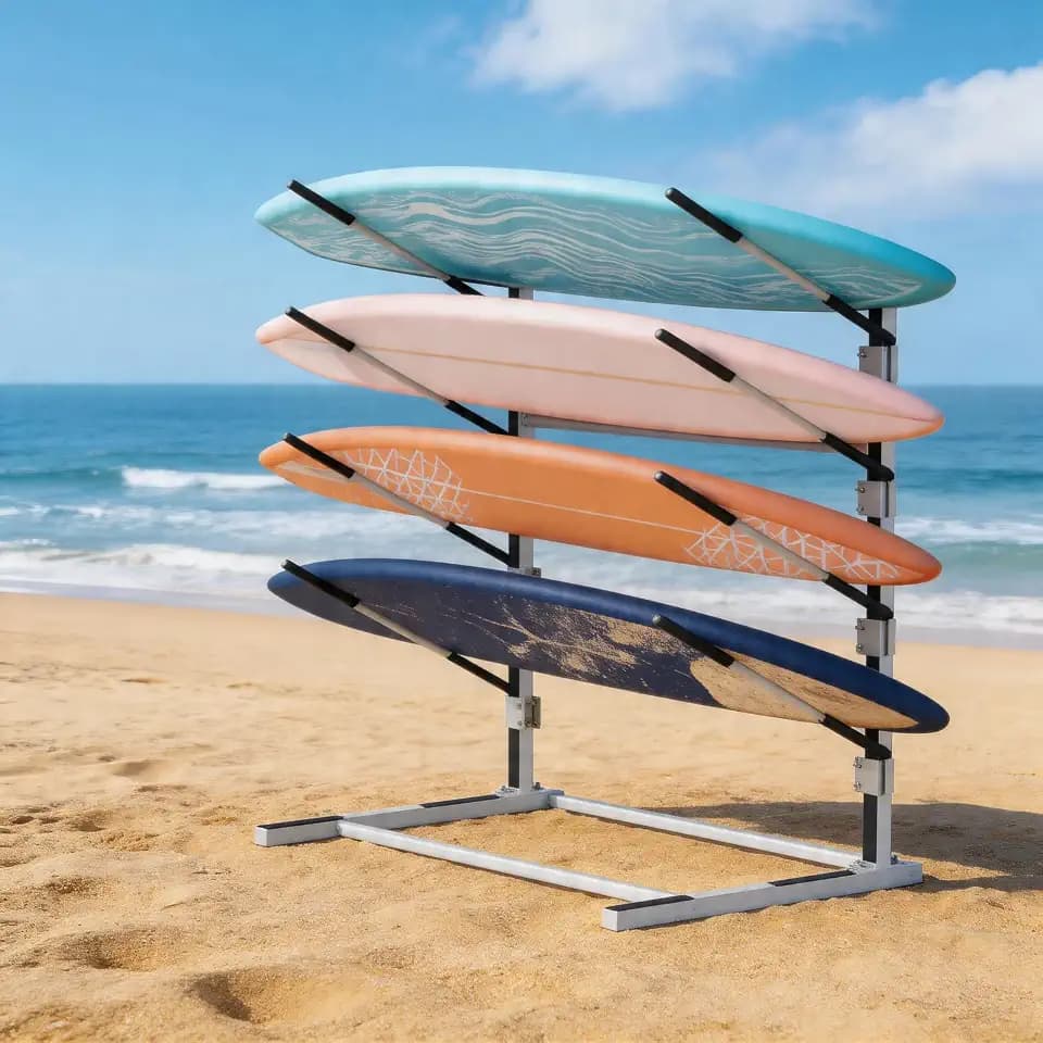 4-Tier Freestanding Surfboard Rack with Two Silicone Mat