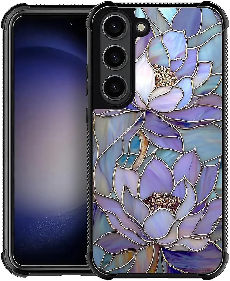 ZHEGAILIAN Case for Samsung Galaxy S23 | Shockproof 4 Corner Air Cushion + Soft TPU Bumper with Anti-Slip Grip & Stylish Pattern for Men Boys & Woman Girls | Abstract Lotus Flower Stained Glass