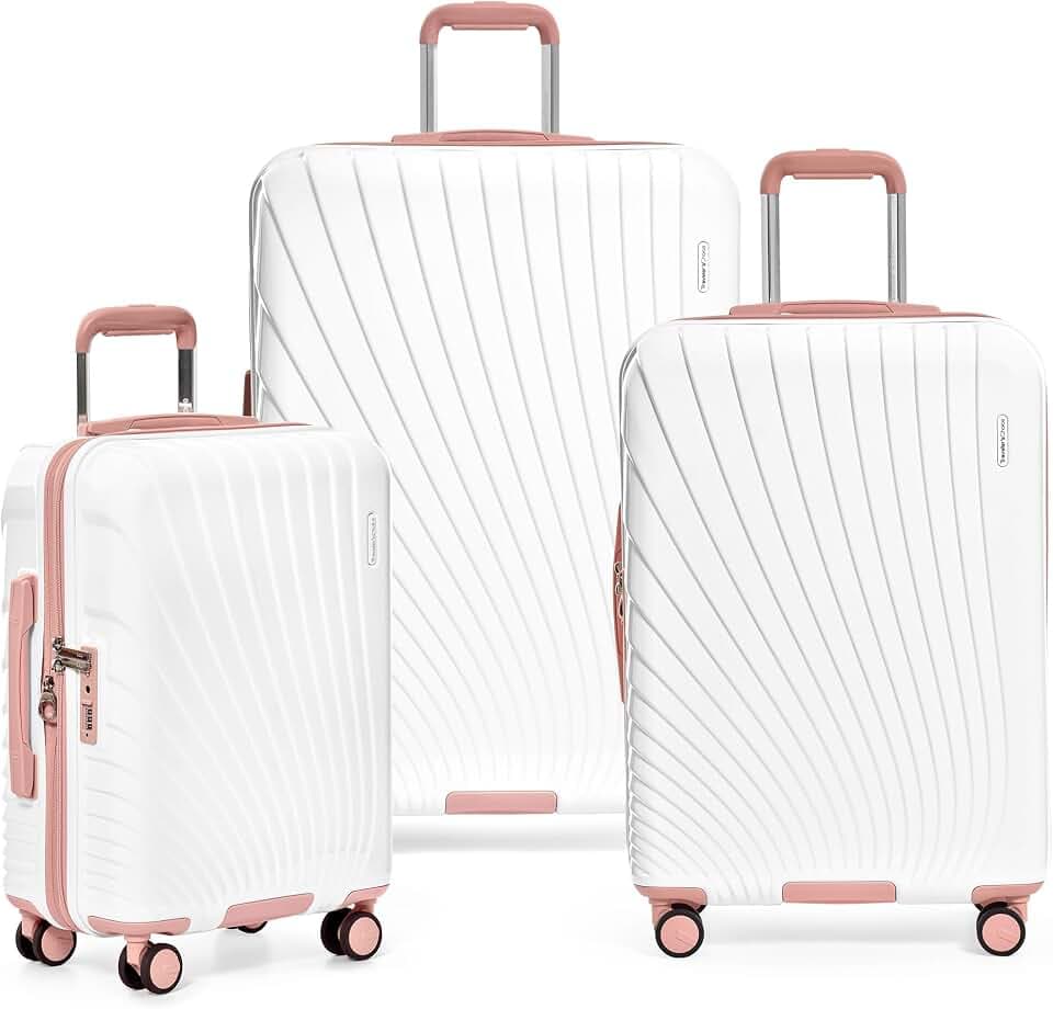 Traveler's Choice Phenom Hardside Spinner Luggage Set, TSA Lock, White/Pink, 3-Piece Set (21/25/29)