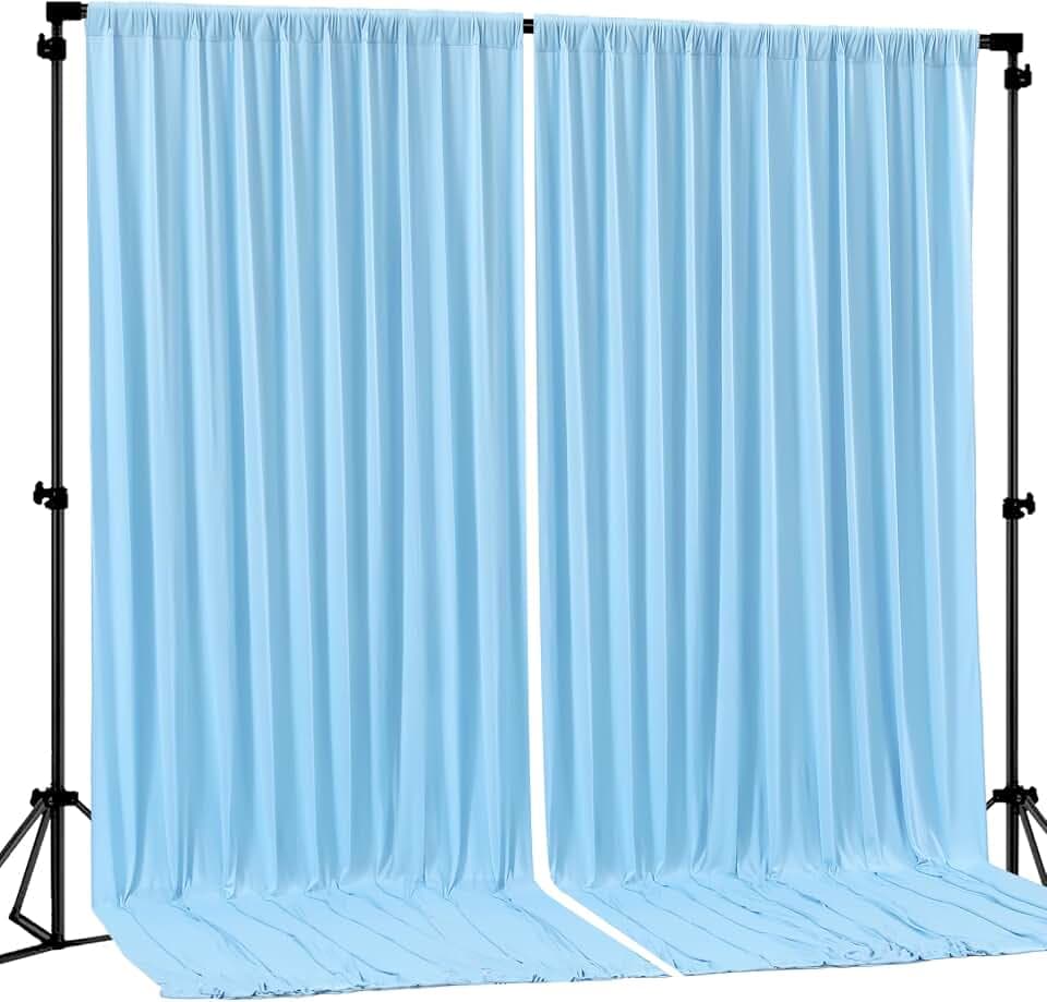 Blue Backdrop Curtains 2 Panels - Wrinkle-Free Light Blue Curtains Polyester Photography Drapes Photo Background for Baby Shower Birthday Party Decorations- 8 X10FT (Blue)