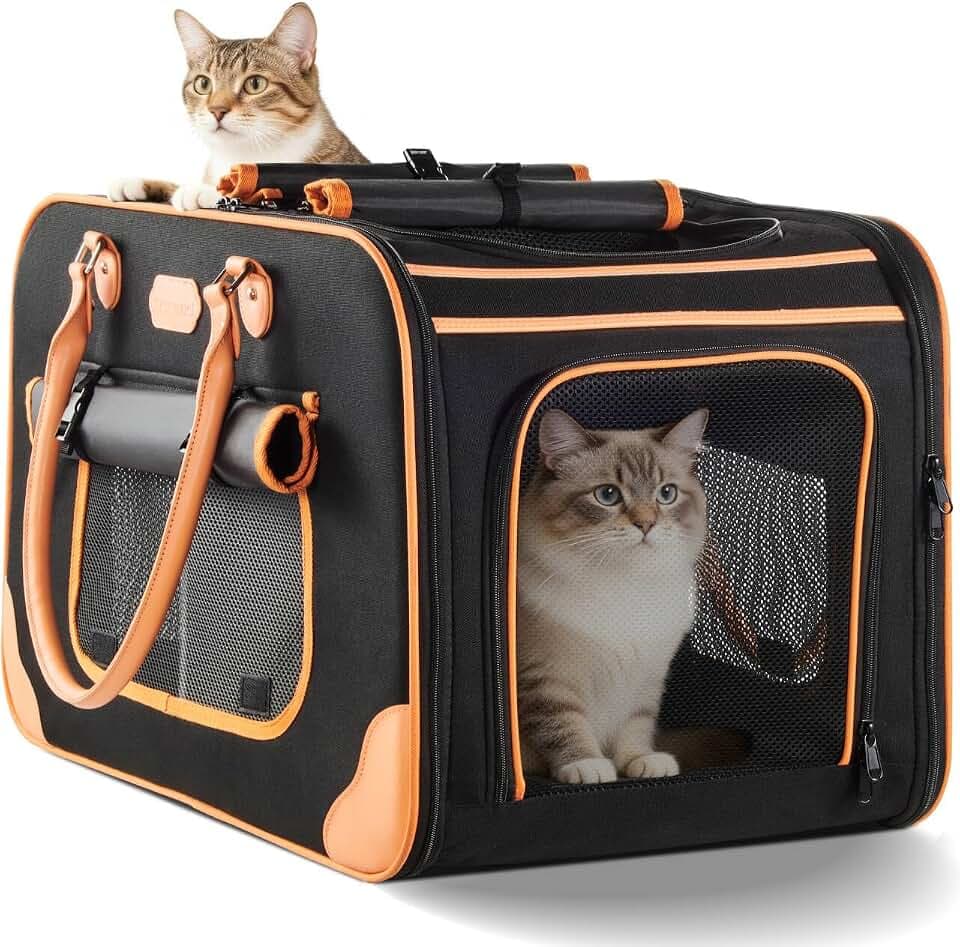Extra Large Cat Carrier for 2 Cats, 2-in-1 Soft Pet Carrier Bag with Removable Divider for Large Cats Small Dogs up to 50 LBS, Foldable Two Cat Carrier for Travel, Ventilated Design, 24"x14"x15.5"