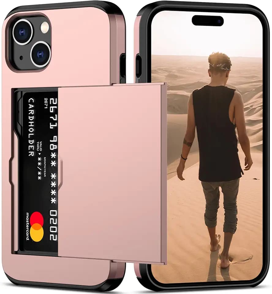 Nvollnoe for iPhone 15 Plus Case with Card Holder Rose Gold
