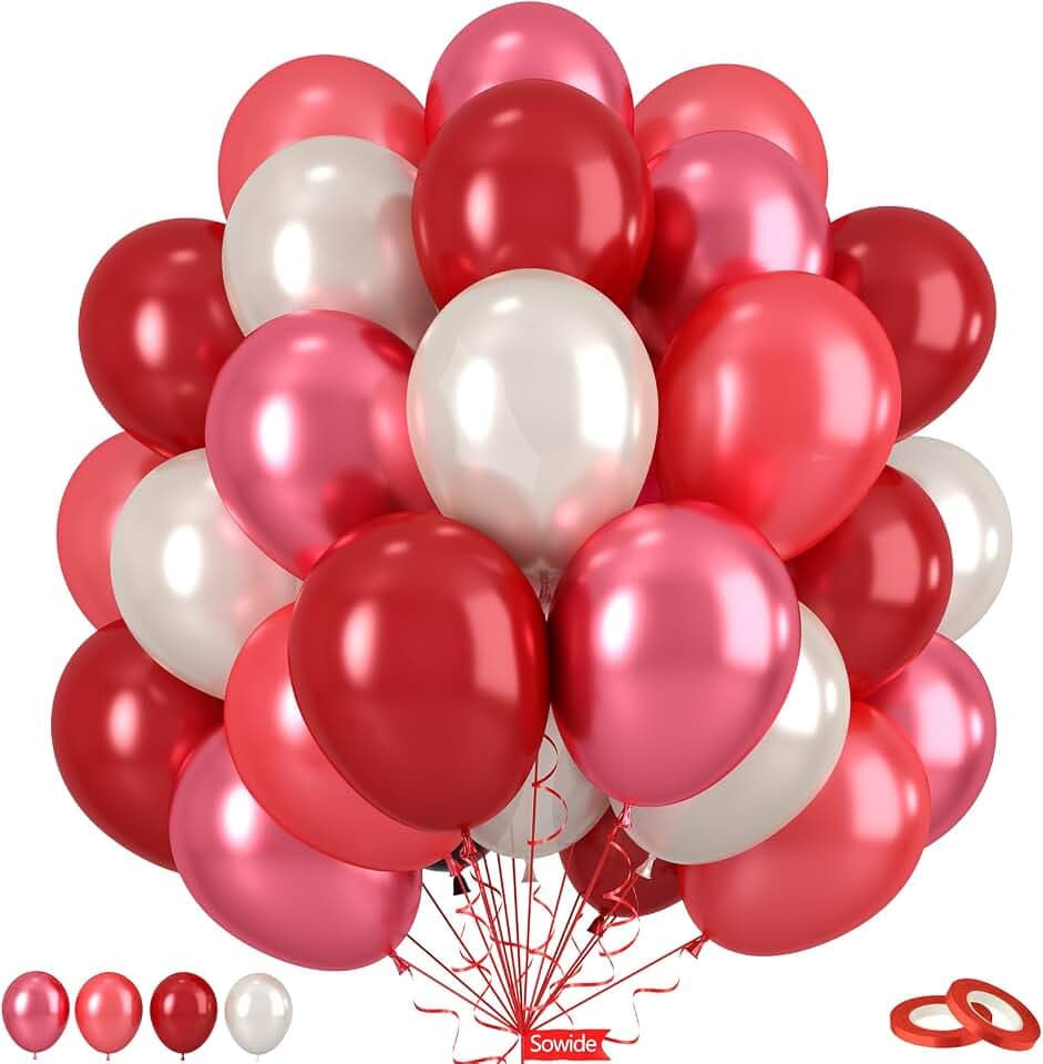 Red Balloons,50Pcs 12 Inch Pearl Metallic Valentine Wedding Birthday Decor