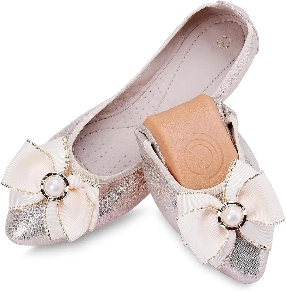 Womens Foldable Ballet Flats Bling Rhinestone Pointed Toe Comfort Slip On Walk Work Loafers Bridal Dress Shoes