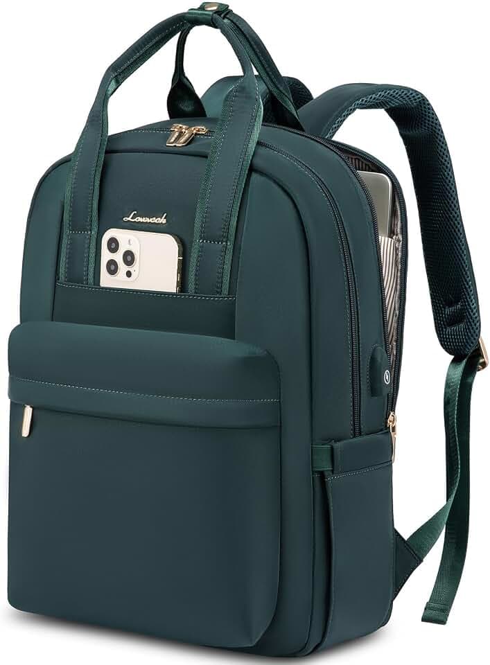 LOVEVOOK Laptop Rucksack Damen, 15,6 Zoll Schulrucksack Teenager mit USB Ladeanschluss, Wasserdicht Tagesrucksäcke Reiserucksack, Elegant Travel Backpack Daypack für Schule Büro Reise, Dunkelgrün