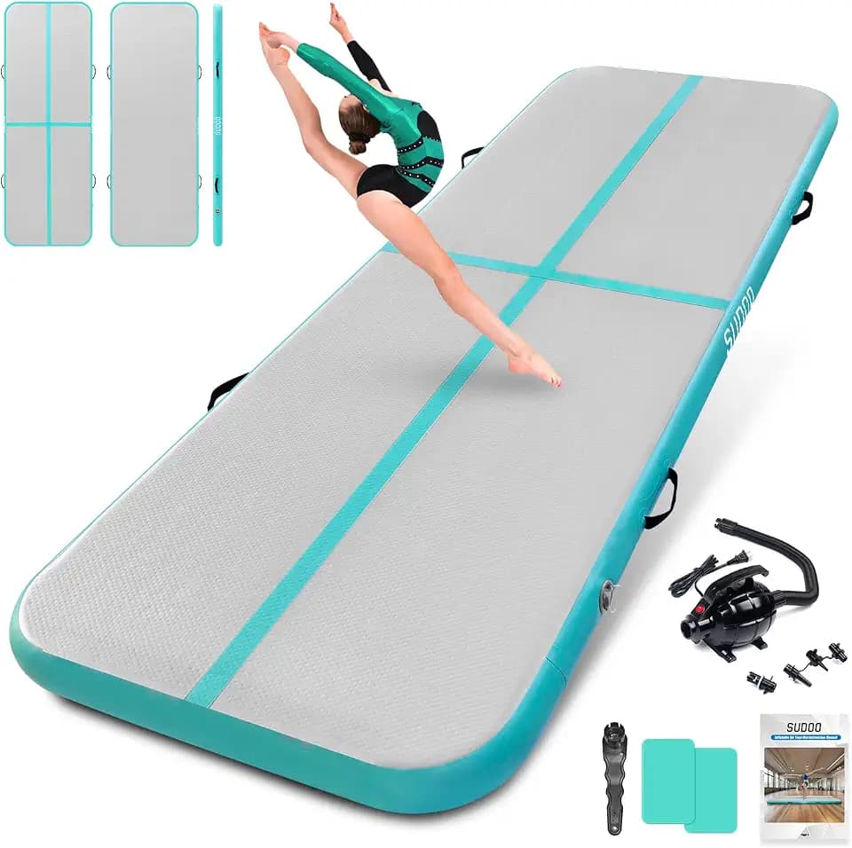 SUDOO Gymnastics Air Mat 10ft/13ft/16ft Inflatable Air Tumble Track Mat 4" Thick Tumbling Mat With Pump or No Pump for Training Tumble Yoga Cheerleading Parkour Beach Water Activities Home Use
