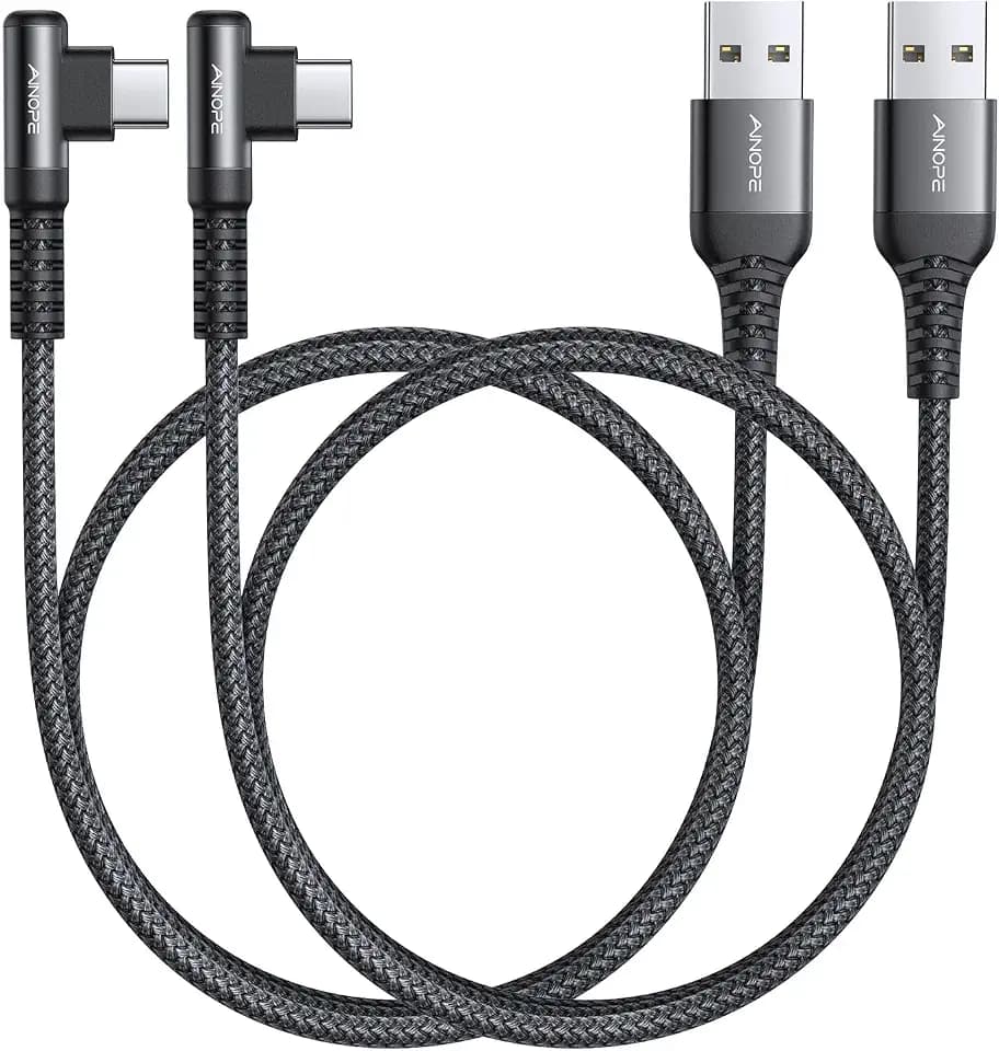 AINOPE [2 Pack 1.6FT Type C Cable, 3.1A Type C Charger Fast Charging, Right Angle Nylon Braided USB to USB C Cable Compatible with Galaxy S22 S21 S10, Note 10 9 A51 LG G8 G7 Charging Cord
