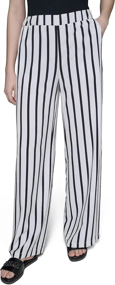Karl Lagerfeld Women's Soft Everyday Striped Casual Pant