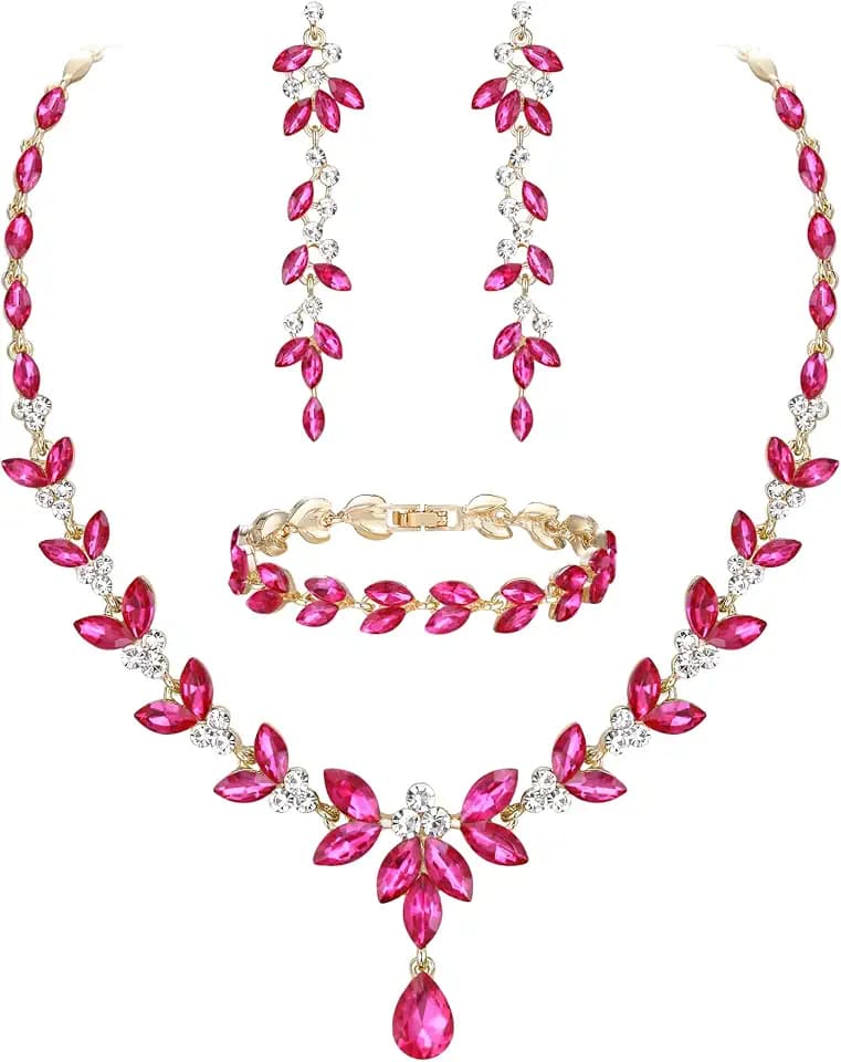 EVER FAITH Marquise Crystal Leaf Bridal Prom Jewelry Set for Women Bride