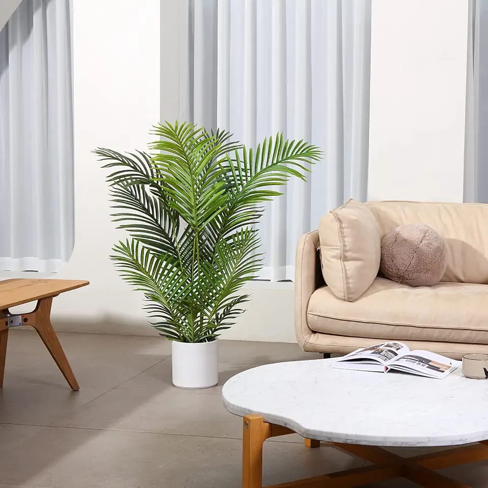 Kazeila Kunstpflanzen Groß 120cm Künstliche Palme Pflanzen Fake Pflanzen Plastik Kunstpalme Pflanze Deko für Home Wohnzimmer Schlafzimmer(1PACK)