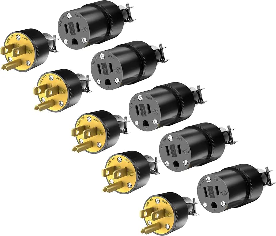 ENERLITES Extension Cord Ends Male & Female Set, 5-15P & 5-15R, Black,5Pack