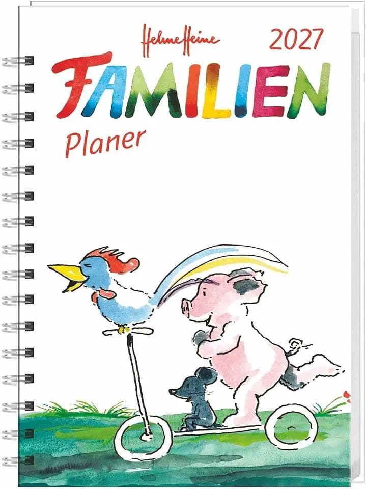 Helme Heine: Familienplaner-Buch A6 2027: Familienkalender mit 4 Spalten. Liebevoll illustrierter Buch-Kalender mit Einstecktasche und Schulferien. Terminplaner mit 160 Seiten.